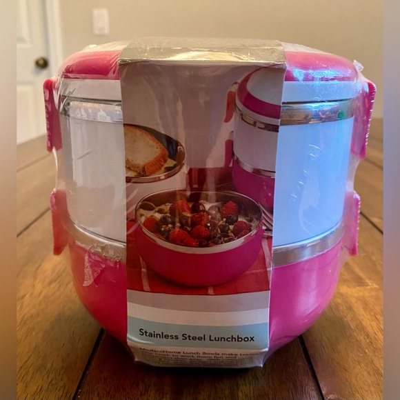 NWT “Stainless Steel Stackable Pink / White Lunchbox” - Picture 2 of 5